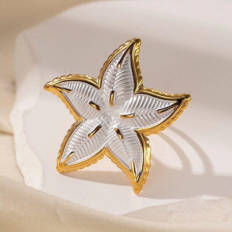 Bague ouverte ajustable en acier inoxydable 304 pour femmes - Étoile de mer — Bijoux fantaisie