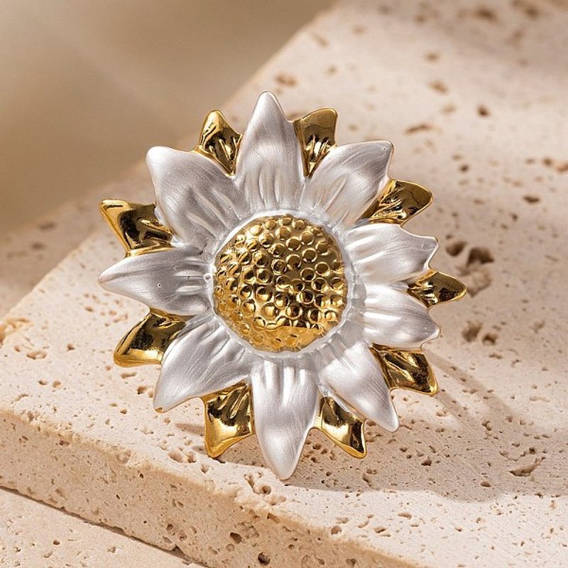 Bague ouverte en acier inoxydable 304 pour femmes avec fleur en émail — Bijoux fantaisie