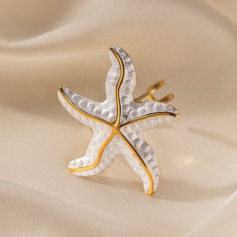 Bague ouverte ajustable en acier inoxydable 304 pour femmes - Étoile de mer — Bijoux fantaisie