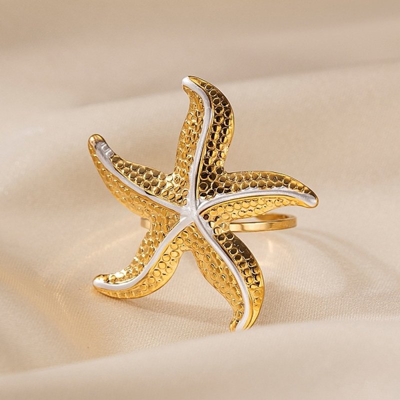 304 Stainless Steel Open Cuff Ring for Women with Starfish Design — Costume Jewelry