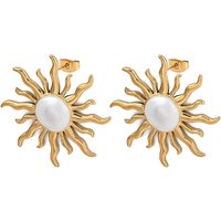 304 Stainless Steel Golden Sun Stud Earrings with Enamel — Costume Jewelry