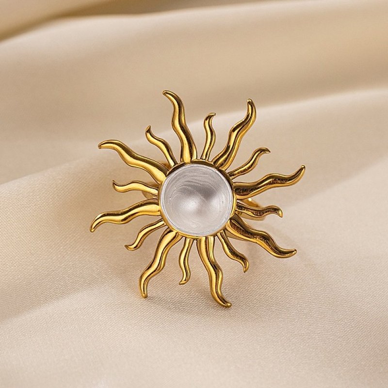 304 Stainless Steel Adjustable Open Cuff Ring for Women with Enamel — Costume Jewelry