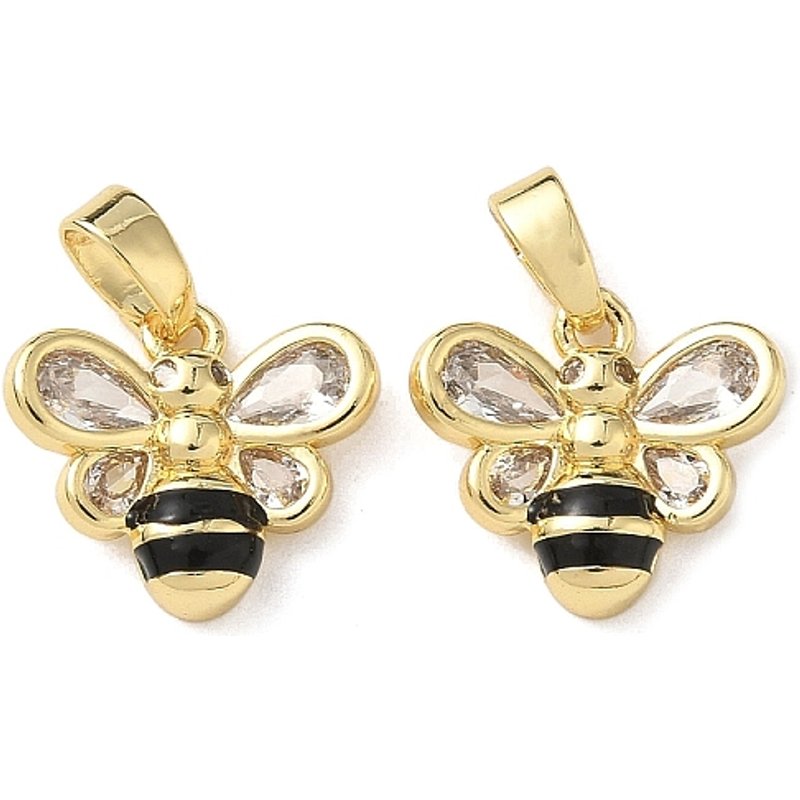 Brass Micro Pave Cubic Zirconia Bee Charms, 18K Gold Plated — Charms & Pendants