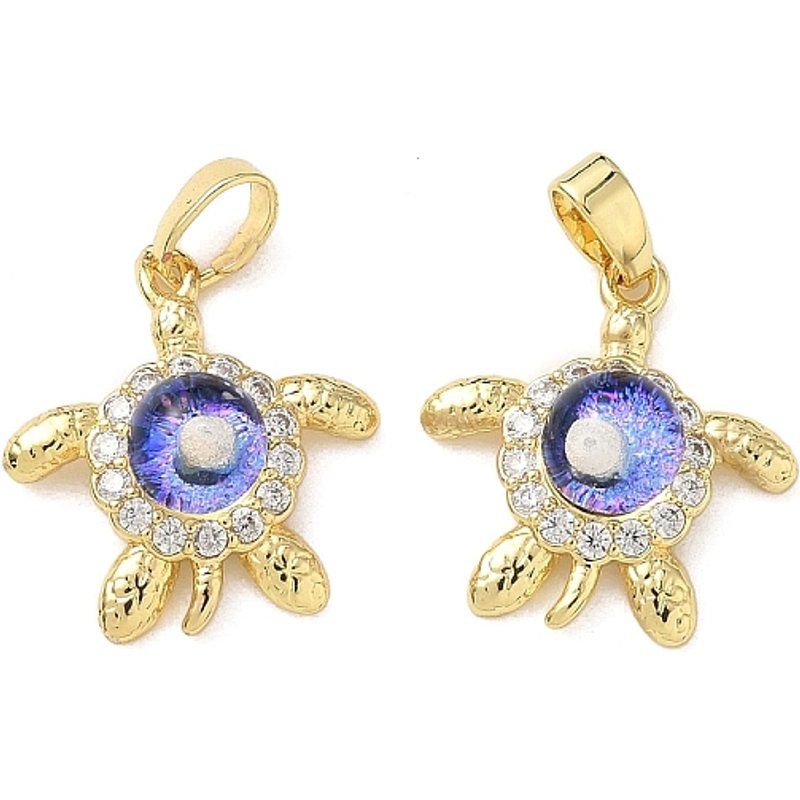 Brass Micro Pave Cubic Zirconia Turtle Pendant, 18K Gold Plated — Charms & Pendants