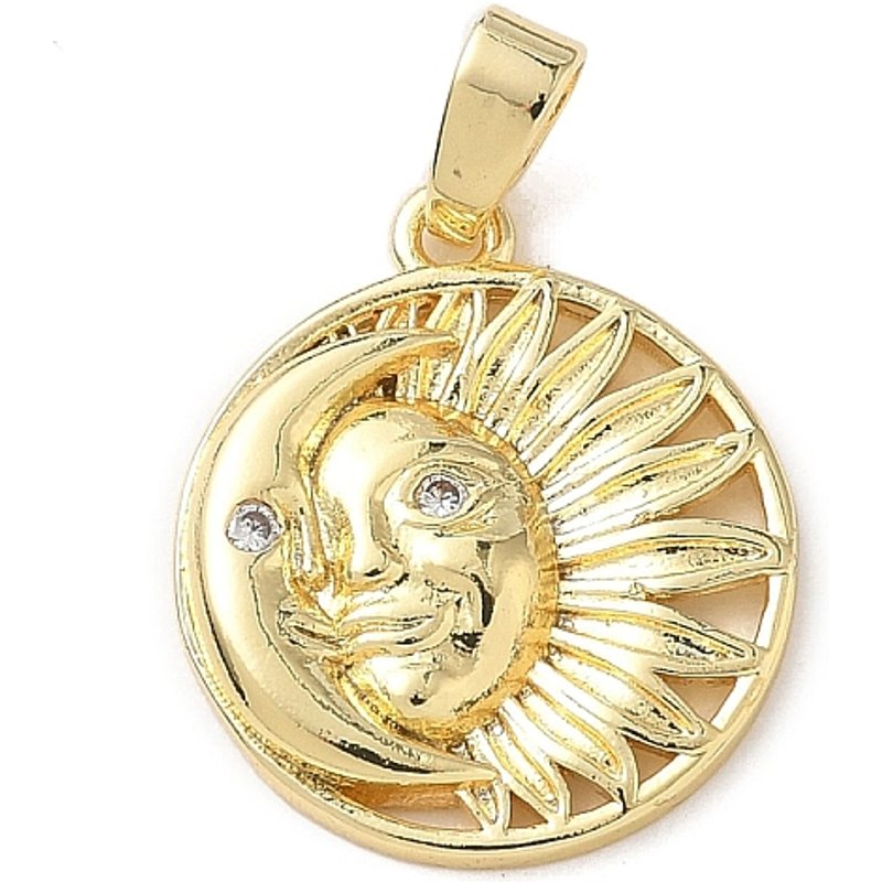 Brass Micro Pave Cubic Zirconia Sun Pendants, 18K Gold Plated — Charms & Pendants