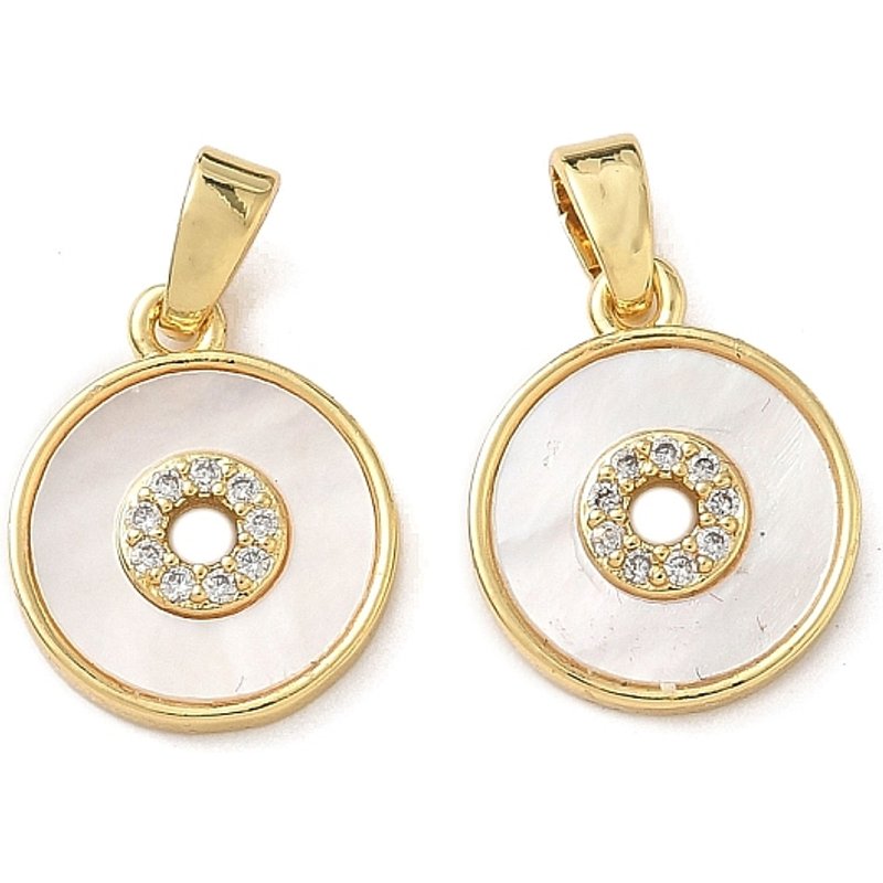 Brass Micro Pave Cubic Zirconia Flat Round Charms, 18K Gold Plated — Charms & Pendants