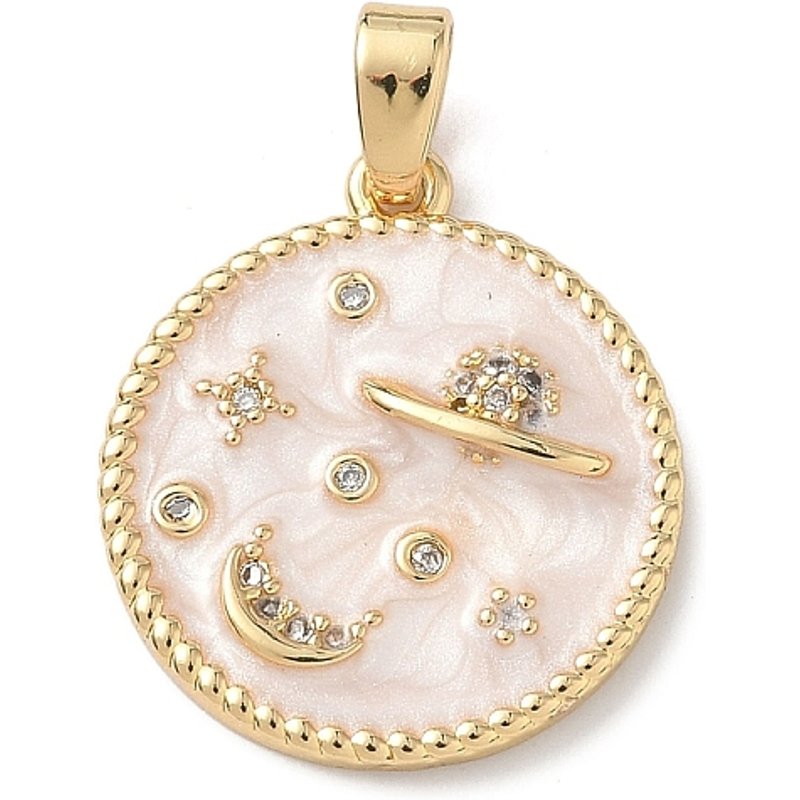 Brass Micro Pave Cubic Zirconia Planet Pendant, 18K Gold Plated — Charms & Pendants