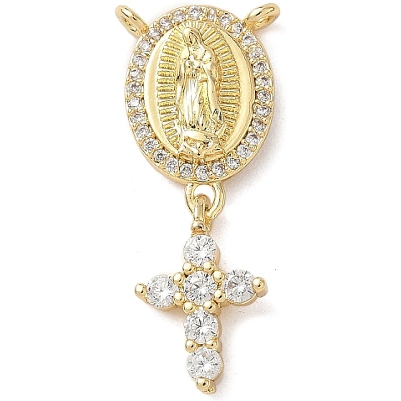 Pendentif ovale en zircon cubique micro pavé avec croix et Vierge Marie — Breloques et pendentifs