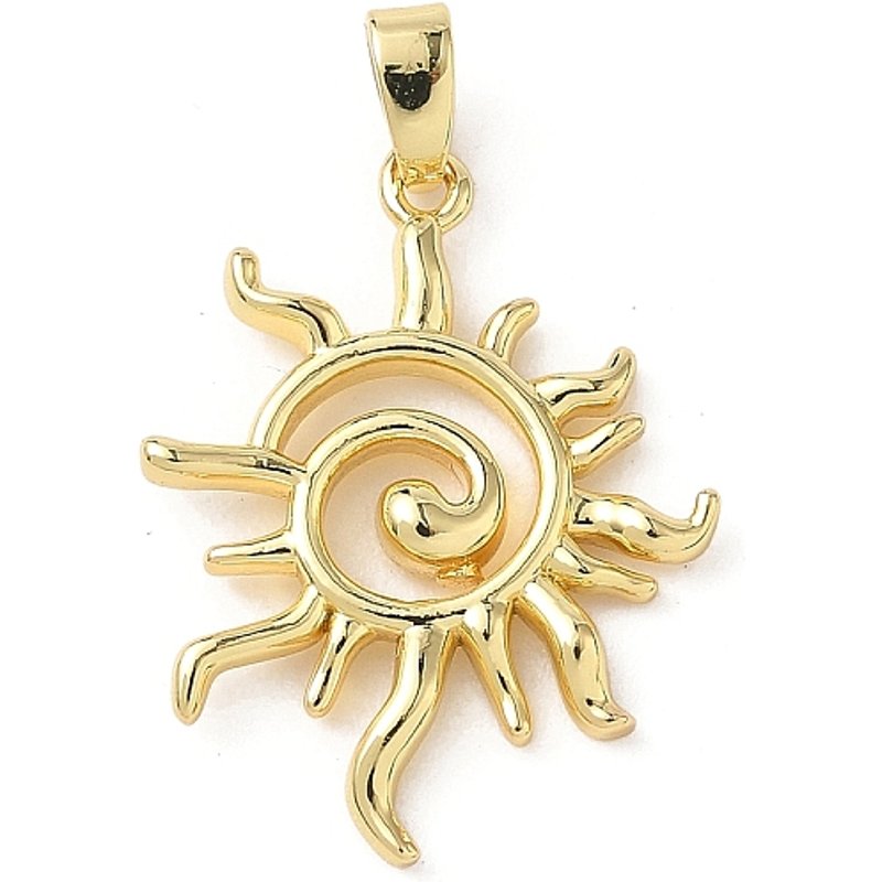 Pendentif en laiton, soleil, plaqué or 18K réel, 23.5x18.5x3mm — Breloques et pendentifs