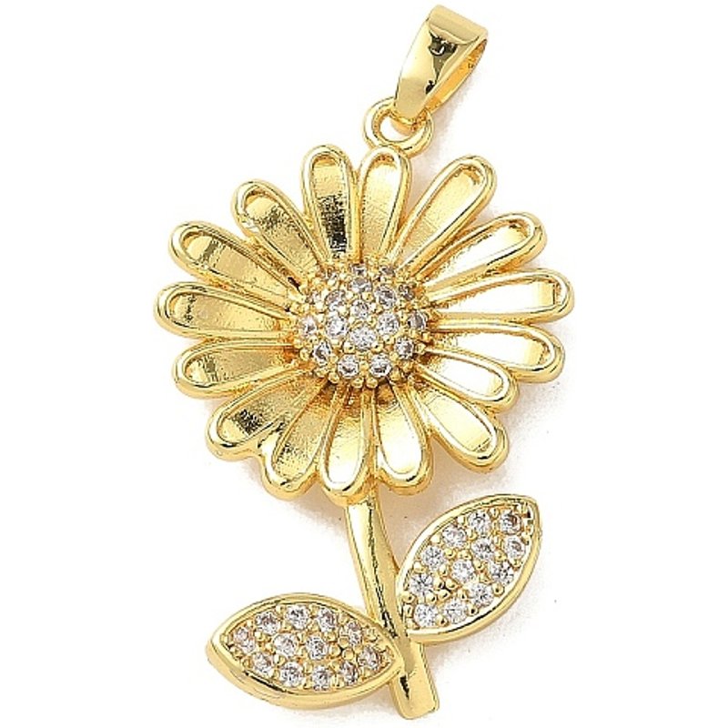 Brass Micro Pave Cubic Zirconia Flower Pendant, 18K Gold Plated — Charms & Pendants
