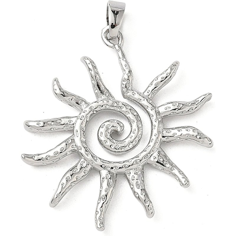Brass Sun Pendant in Platinum Finish, 30.5x27mm — Charms & Pendants