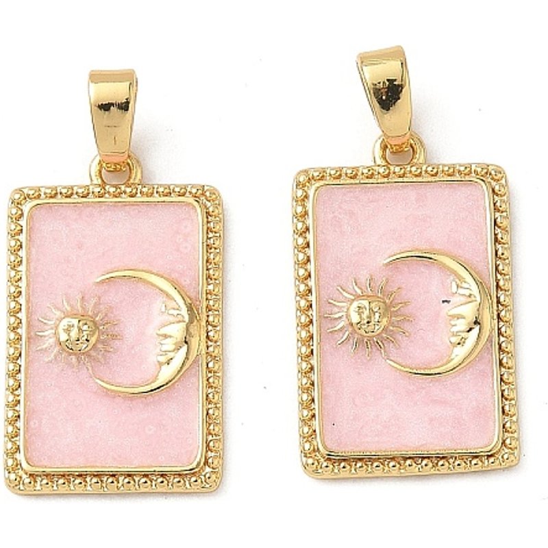 Pendentif en Émail de Laiton, Rectangle avec Design Soleil Lune, Plaqué Or 18K — Breloques et pendentifs