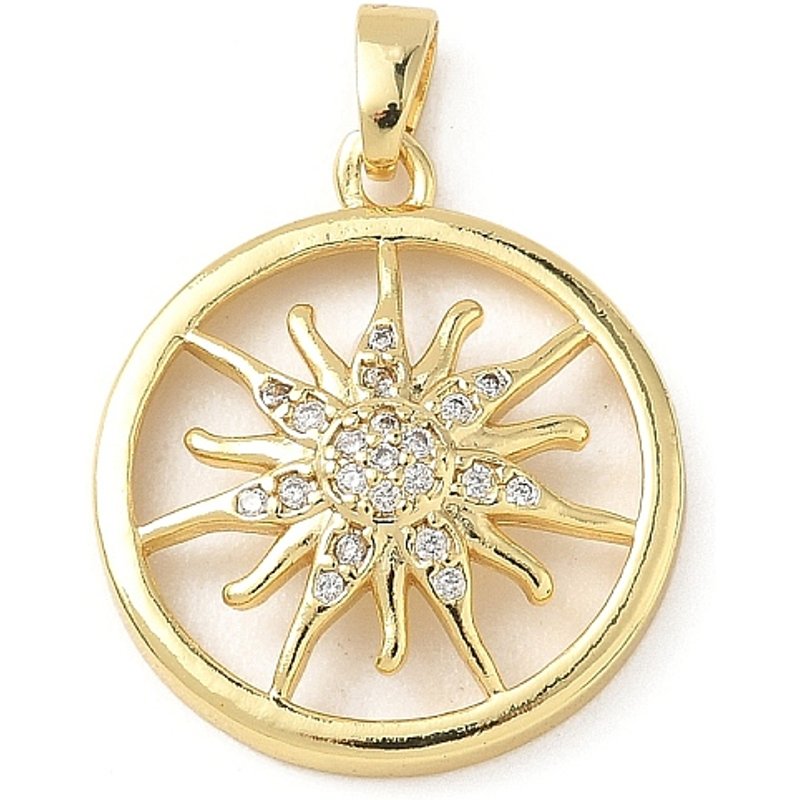 Pendentif en laiton micro pave zircon cubique, soleil, plaqué or 18K — Breloques et pendentifs