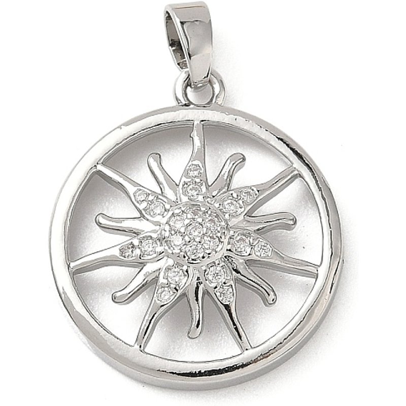 Brass Micro Pave Cubic Zirconia Sun Pendant, Platinum, 22x19mm — Charms & Pendants