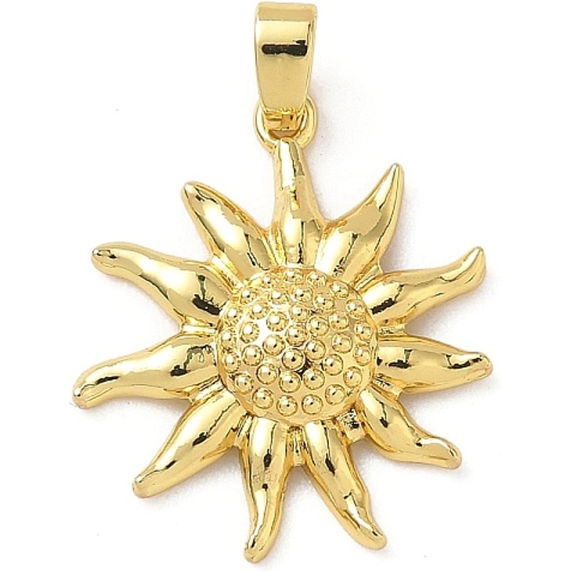 Brass Sun Pendant, Real 18K Gold Plated, 21x18.5x3.5mm — Charms & Pendants