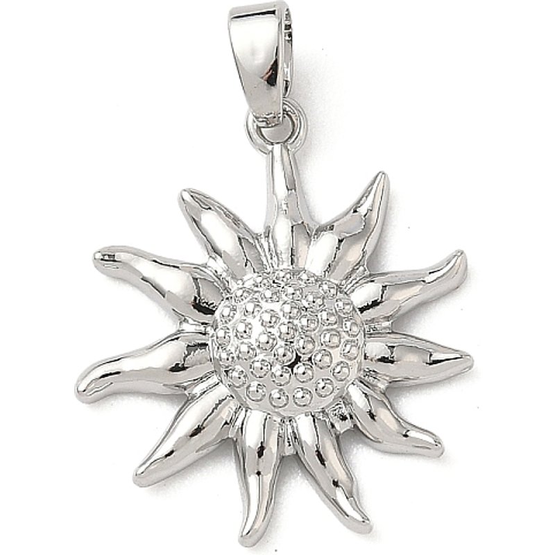 Brass Sun Pendant in Platinum Finish, 21x18.5mm — Charms & Pendants