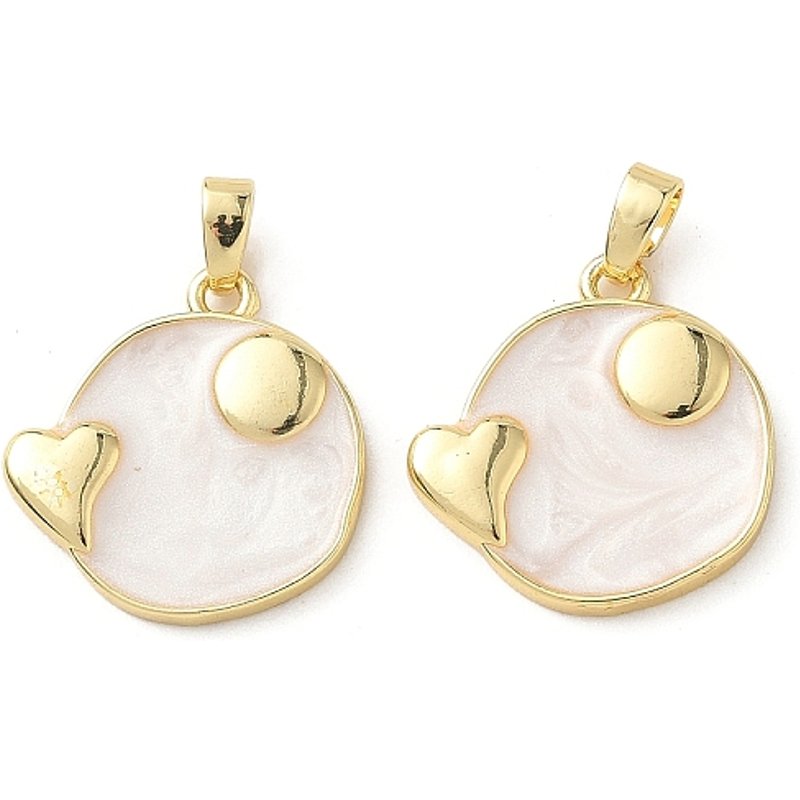 Pendentif en Émail en Laiton avec Cœur, Plaqué Or 18K, Blanc — Breloques et pendentifs