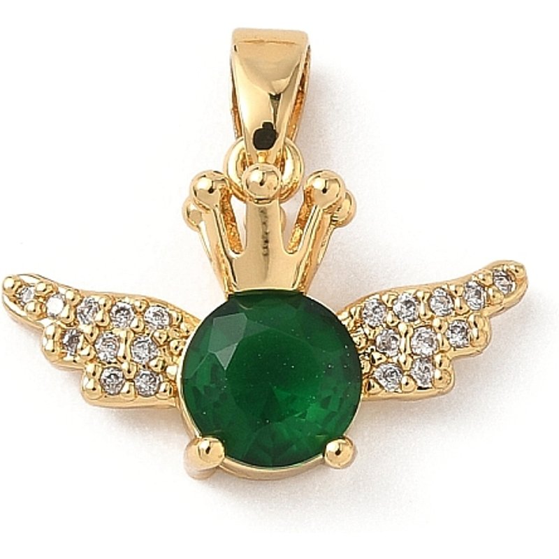 Brass Micro Pave Cubic Zirconia Pendant, Flat Round with Wing — Charms & Pendants