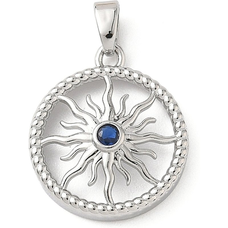 Brass Micro Pave Cubic Zirconia Sun Pendant, Platinum, 20x17mm — Charms & Pendants