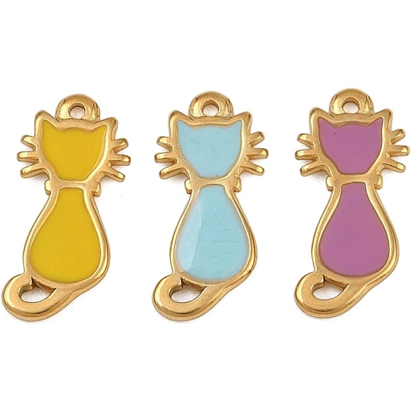 Pendentif en Émail en Acier Inoxydable 304 en Forme de Chat — Breloques et pendentifs