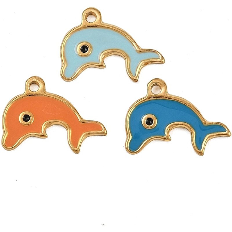 Pendentif Dolphin en Émail en Acier Inoxydable 304 Ocean, Doré, Couleurs Mixtes — Breloques et pendentifs