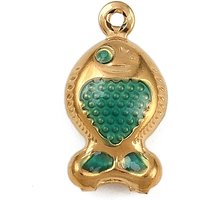 Pendentif Poisson en Acier Inoxydable 304 Émaillé, Doré, 16x8.5x5mm — Breloques et pendentifs
