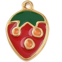 Charms en acier inoxydable 304 avec émail, fraises — Breloques et pendentifs