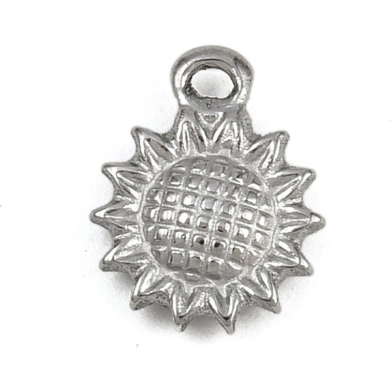 304 Stainless Steel Sunflower Charms, 12x10x2mm, Hole: 1.5mm — Charms & Pendants
