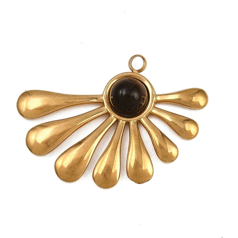 Natural Tiger Eye Pendants, Fan Flower Charms with Stainless Steel Settings — Charms & Pendants