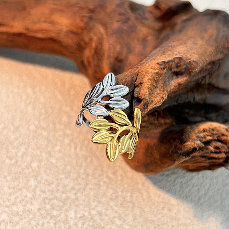 Bague à Manchette en Acier Inoxydable 304 pour Femmes, Feuille, Plaqué Or 18K — Bijoux fantaisie