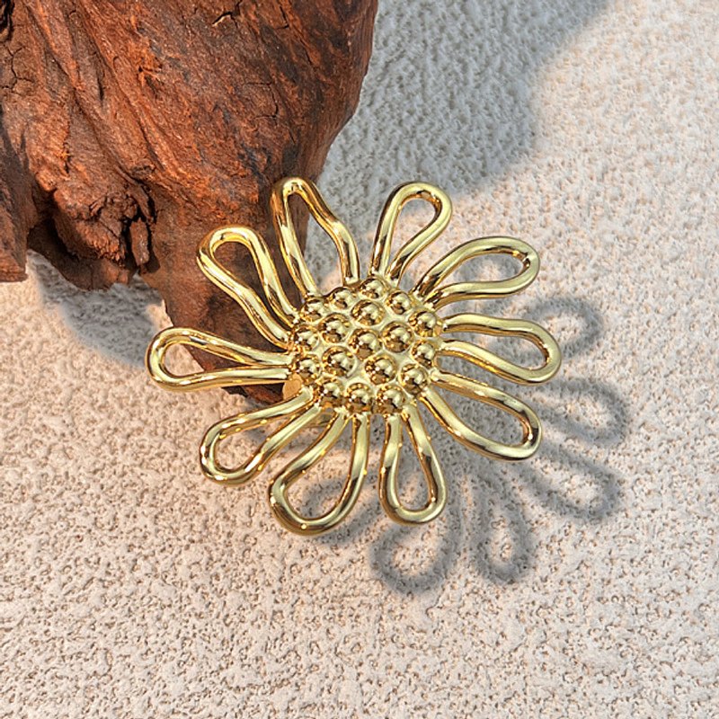 Bague à Manchette en Acier Inoxydable 304 pour Femmes, Fleur, Plaquée Or 18K — Bijoux fantaisie