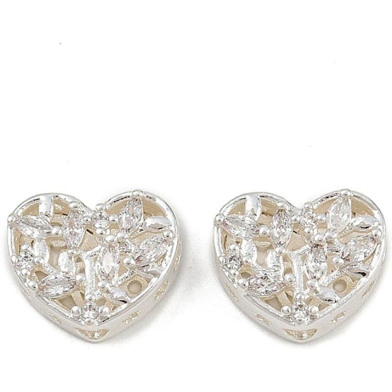 Brass Pave Cubic Zirconia Heart Multi-strand Links, Silver Color — Jewelry Findings