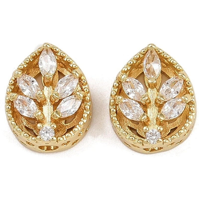 Brass Pave Cubic Zirconia Leaf Multi-strand Links — Jewelry Findings