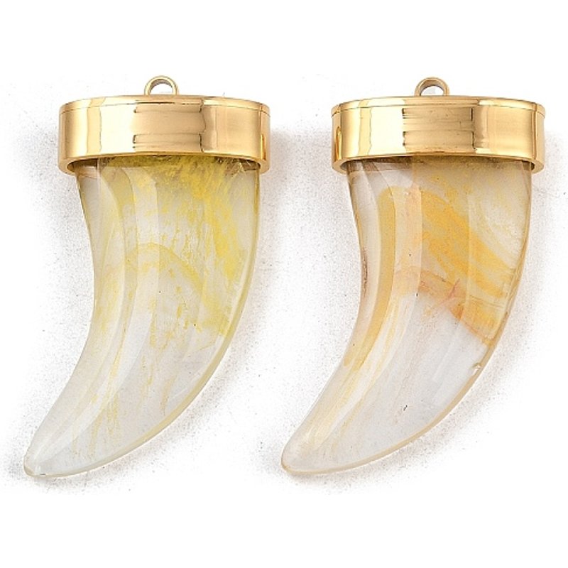 304 Stainless Steel Horn Pendant with Glass and 18K Gold Plating — Charms & Pendants