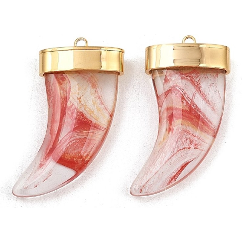 304 Stainless Steel Horn Pendant with Glass and 18K Gold Plating — Charms & Pendants