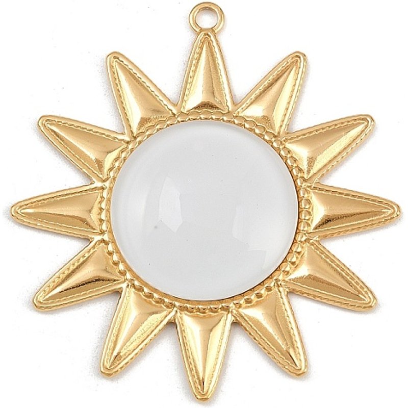 Pendentif en Acier Inoxydable 304 en Forme de Soleil avec Perle en Verre, Plaqué Or 18K — Breloques et pendentifs