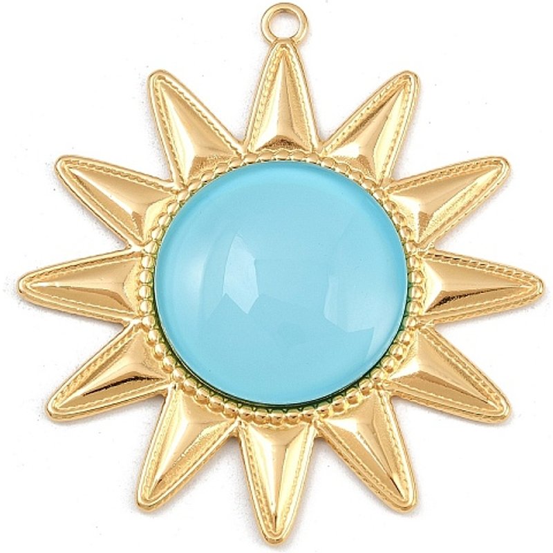 304 Stainless Steel Sun Pendant with Glass Bead, 18K Gold Plated — Charms & Pendants