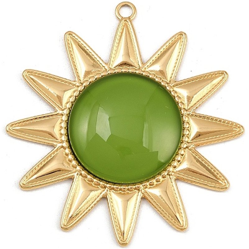 Pendentif en Acier Inoxydable 304 en Forme de Soleil avec Perle en Verre, Plaqué Or 18K — Breloques et pendentifs