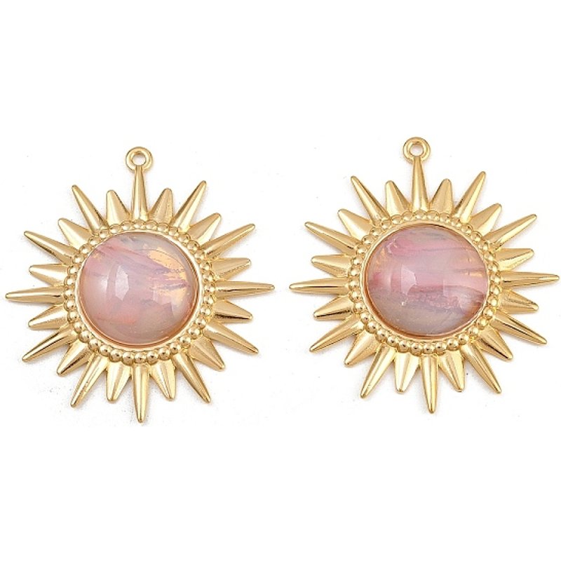 Pendentif en Acier Inoxydable 304 en Forme de Soleil avec Perle en Verre Rose — Breloques et pendentifs