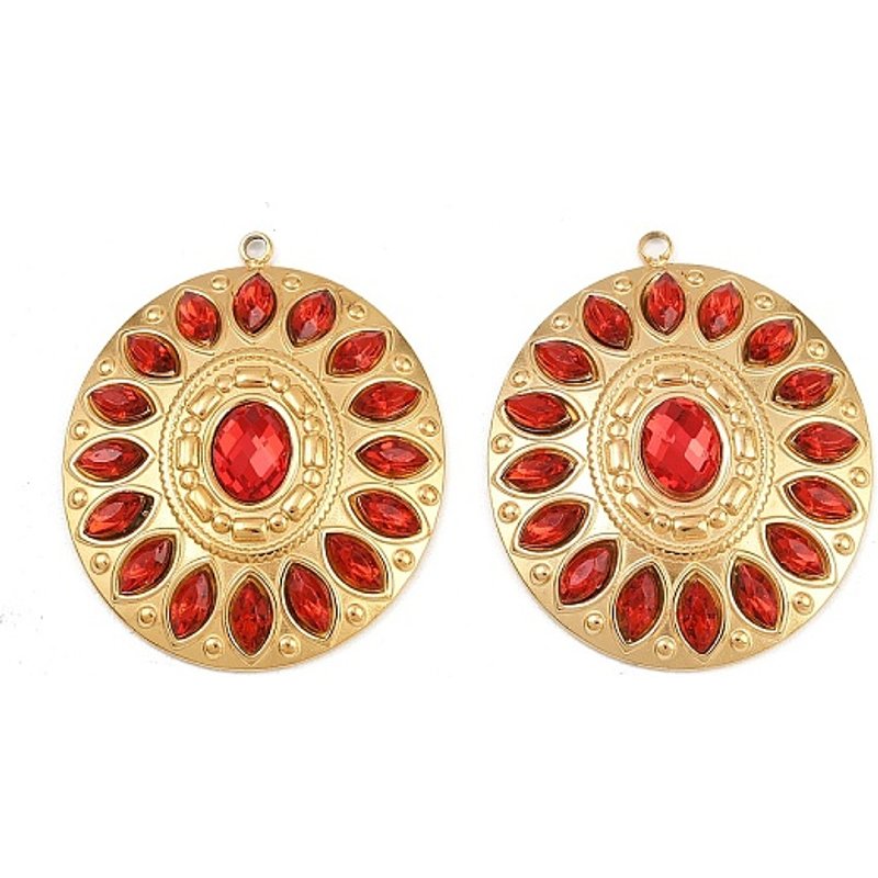 304 Stainless Steel Oval Rhinestone Pendant, 18K Gold Plated — Charms & Pendants
