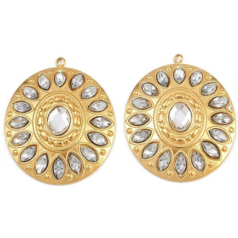 Pendentif Oval en Acier Inoxydable 304 avec Rhinestones, Plaqué Or 18K — Breloques et pendentifs