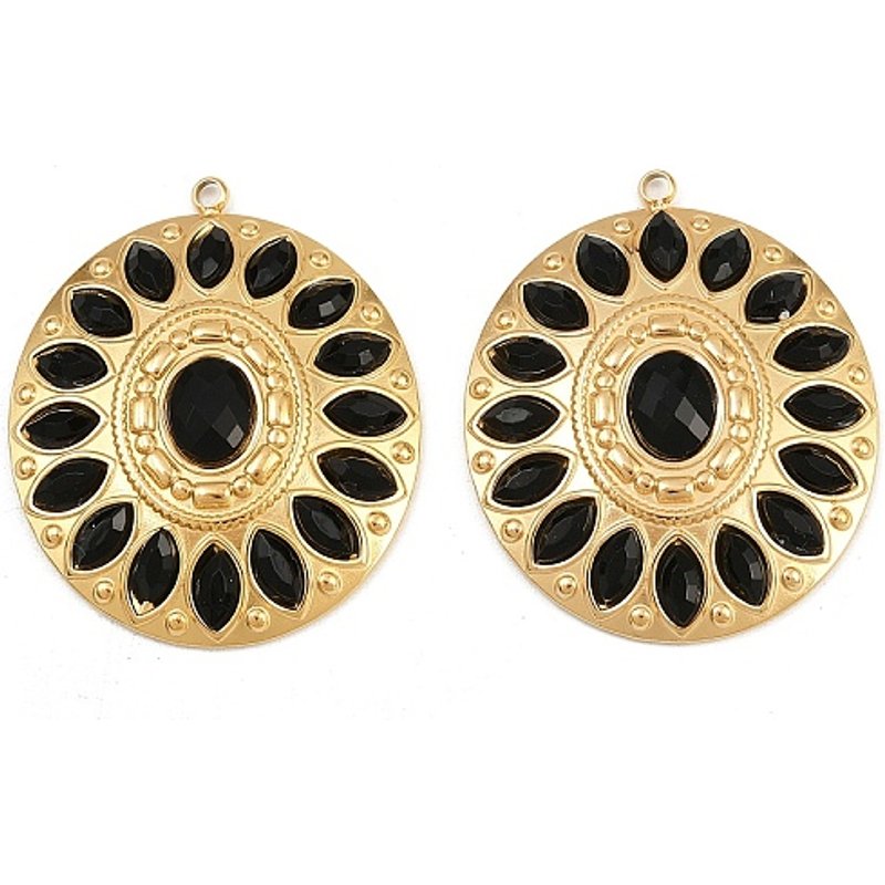 304 Stainless Steel Rhinestone Oval Pendant, 18K Gold Plated — Charms & Pendants