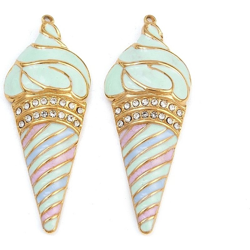 Pendentif en Émail en Acier Inoxydable 304, Glace, Plaqué Or 18K — Breloques et pendentifs