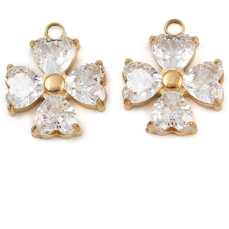 Charms en Trèfle en Acier Inoxydable 304 avec Cubic Zirconia Micro Pave — Breloques et pendentifs
