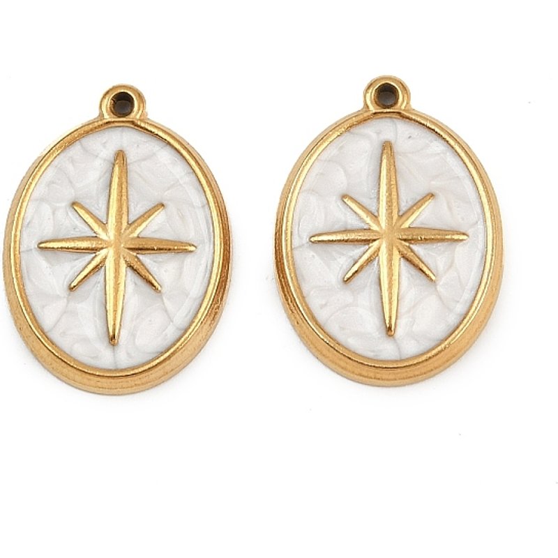 Pendentif en Émail Oval en Acier Inoxydable 304 avec Étoile, Plaqué Or 18K — Breloques et pendentifs