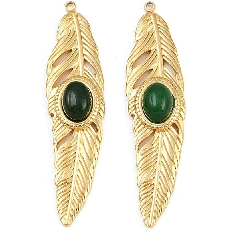 Charmes en Jade Blanc Teinté avec Supports en Acier Inoxydable — Breloques et pendentifs
