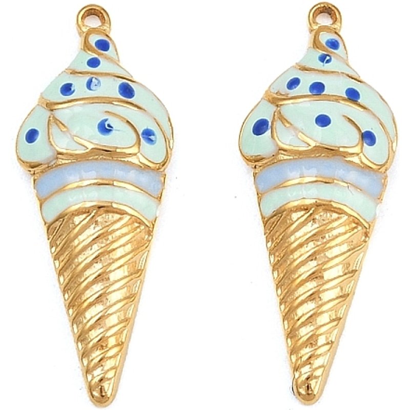 Pendentif en acier inoxydable 304 émaillé, crème glacée, plaqué or 18K — Breloques et pendentifs