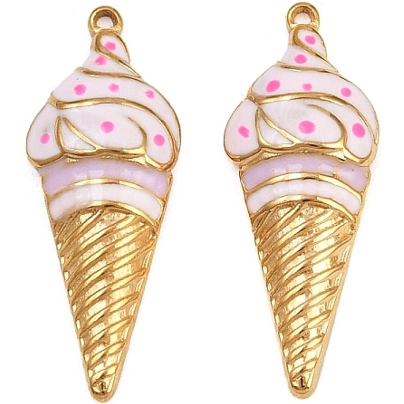 Pendentif en Acier Inoxydable 304 Émaillé, Crème Glacée, Plaqué Or 18K — Breloques et pendentifs