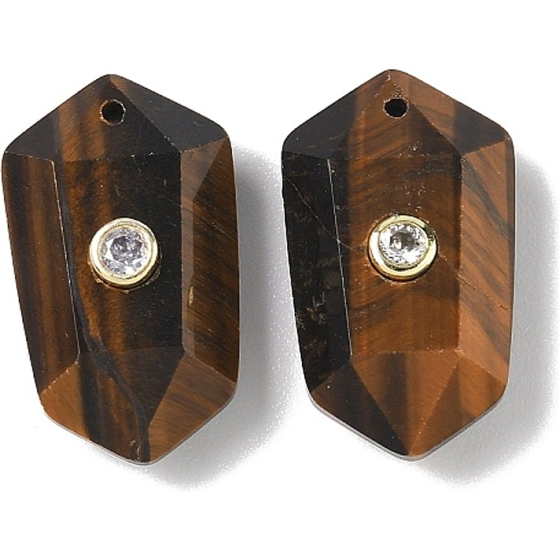 Pendants Facettés en Oeil de Tigre Naturel avec Trouvailles en Laiton — Breloques et pendentifs