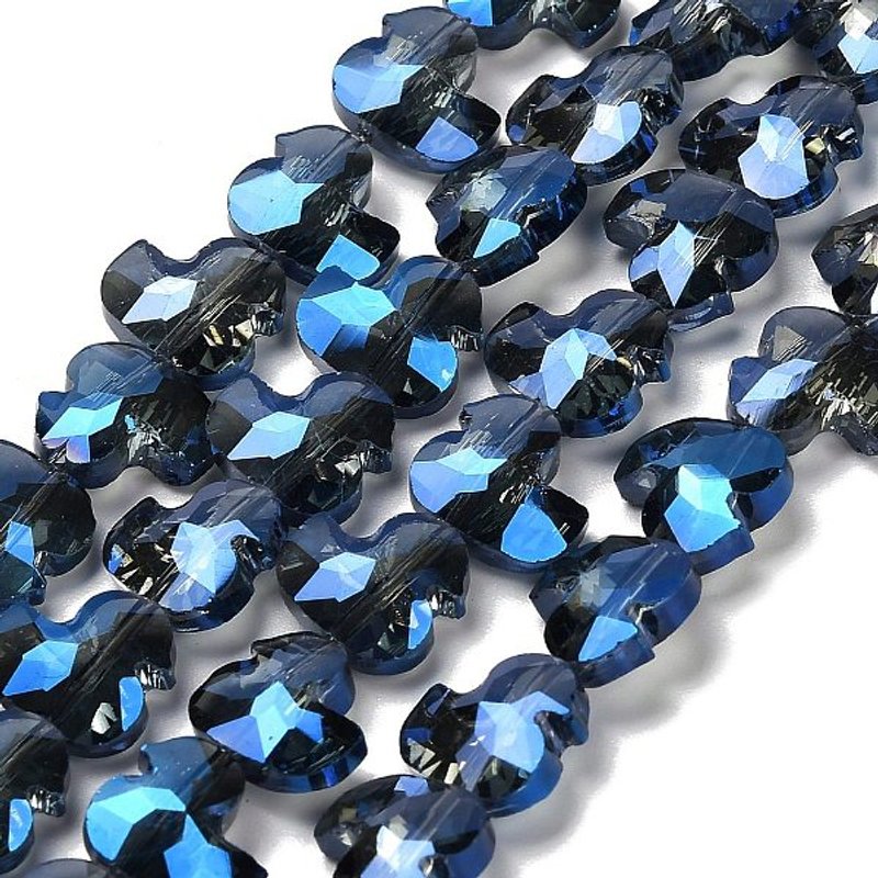 Brins de perles en verre électroplaqué, canard, facetté, bleu marine — Perles à bijoux
